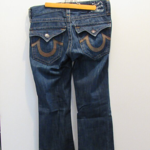 True Religion Jeans Unisex Size 29 Section Row Seat Dark Blue Wash Distressed - Picture 2 of 14